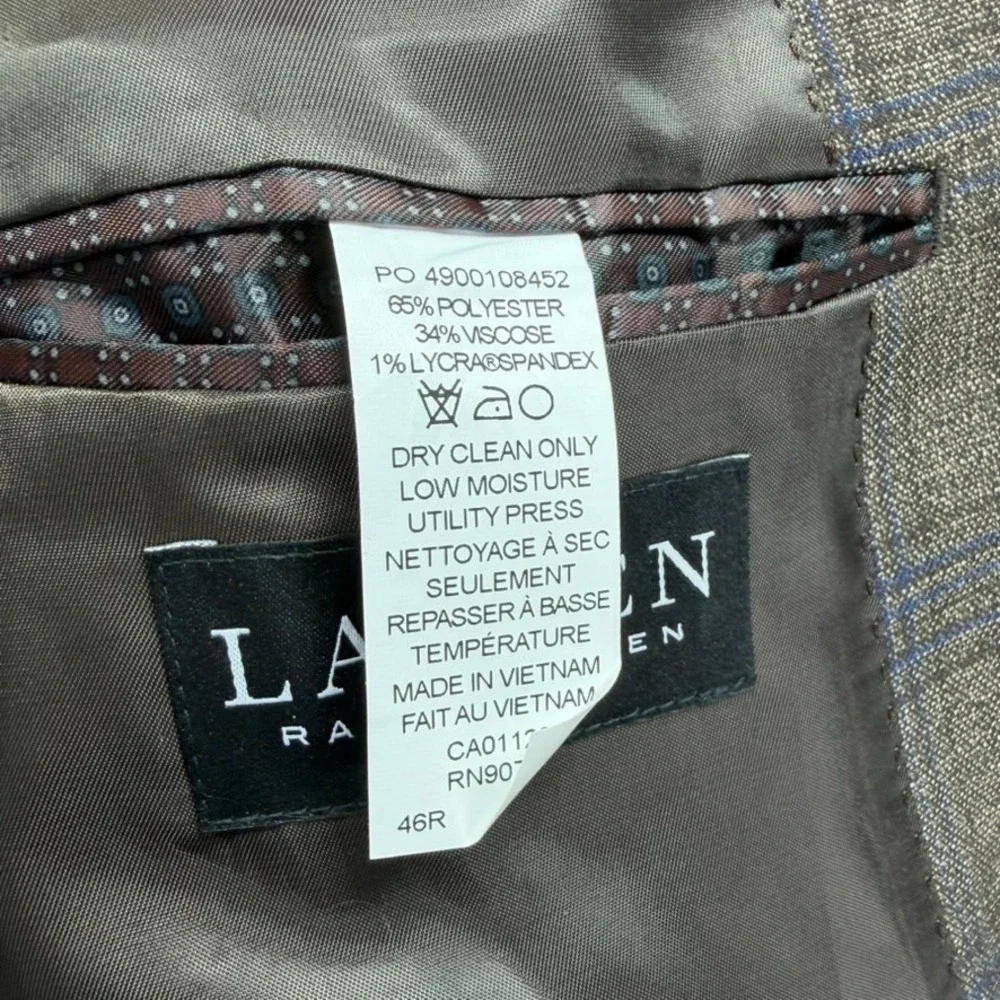 Lauren Ralph Lauren Blazer Jacket Mens 46R Brown Check Formal‎ Black Label Coat
